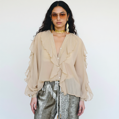 Saga Organza Ruffled Top In Beige