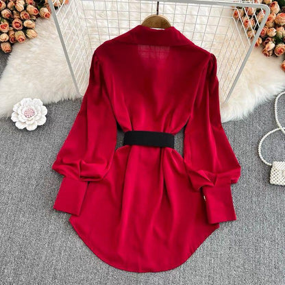 Locaste Statement Shirt With Belt In Red