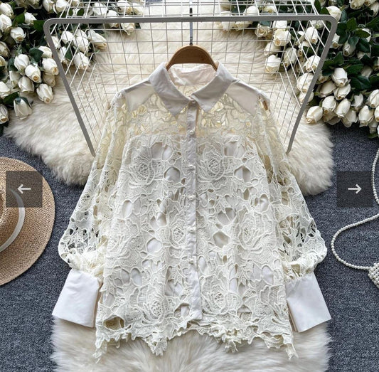 Pilbury Luxury Lace Blouse In Beige