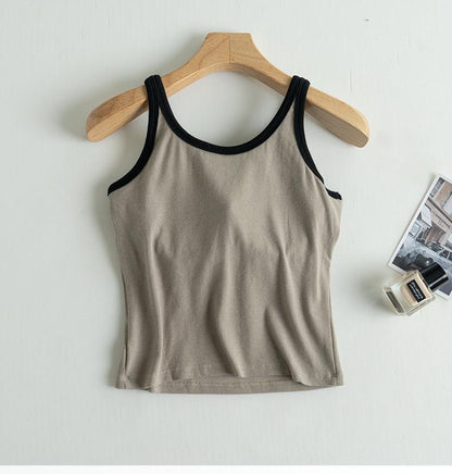 Bagatelle Tank Tops with Inbuilt Bra In Beige