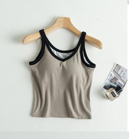 Bagatelle Tank Tops with Inbuilt Bra In Beige