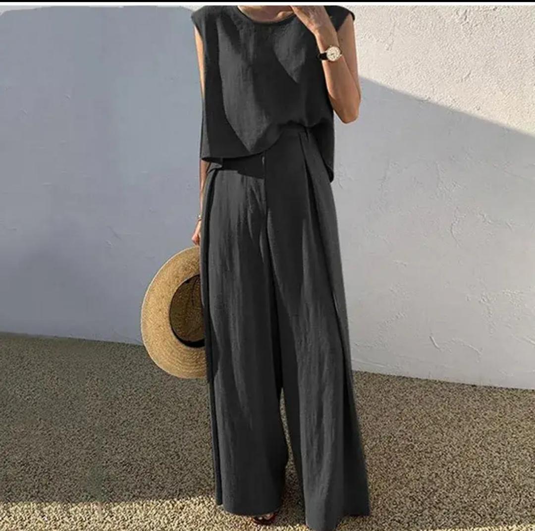 Falrey Statement Linen Suit Set In Black