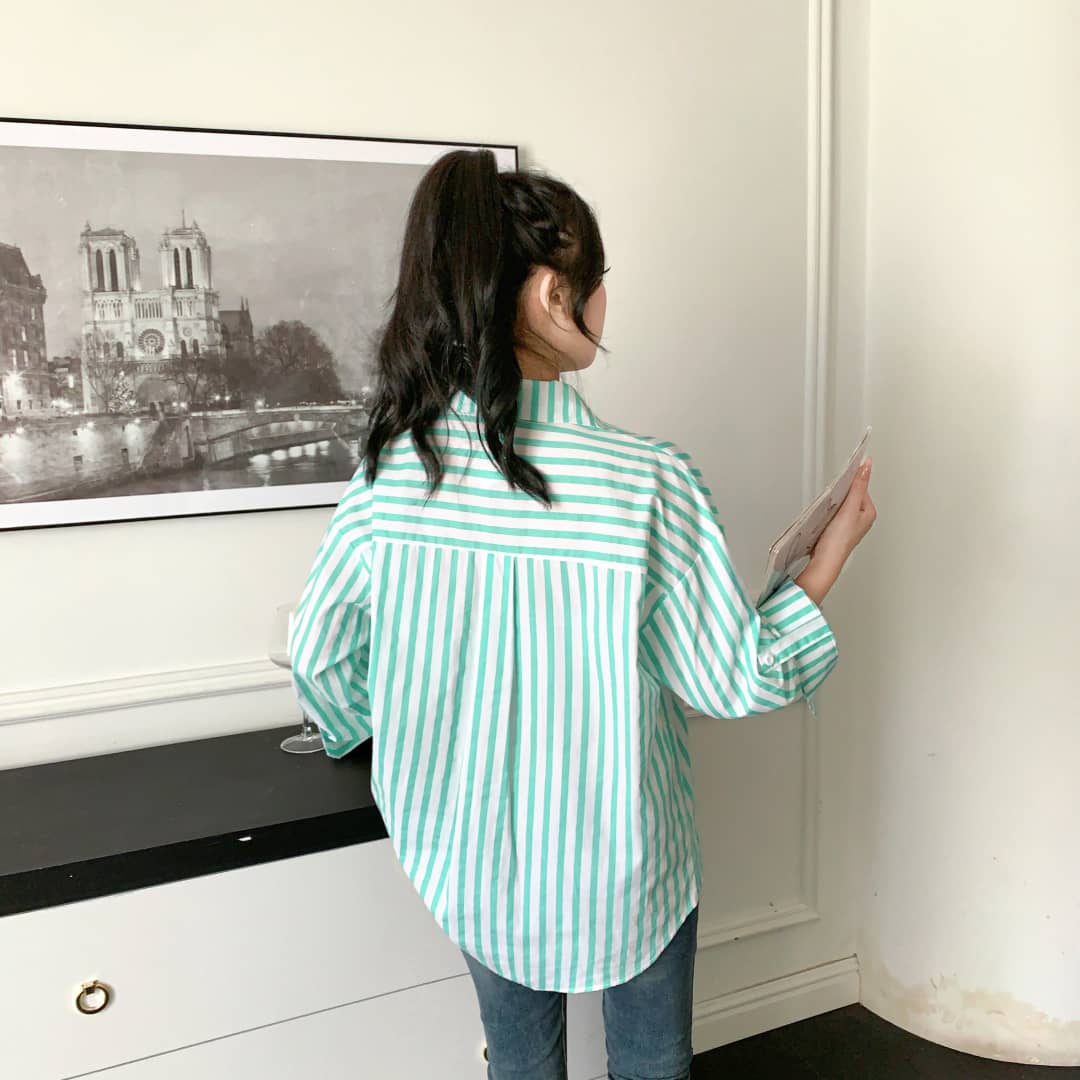 Louise Striped Summer Oversized Shirt In Green