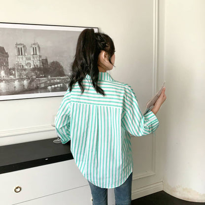 Louise Striped Summer Oversized Shirt In Green