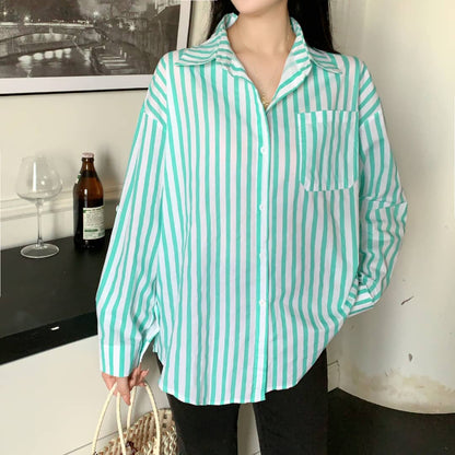 Louise Striped Summer Oversized Shirt In Green