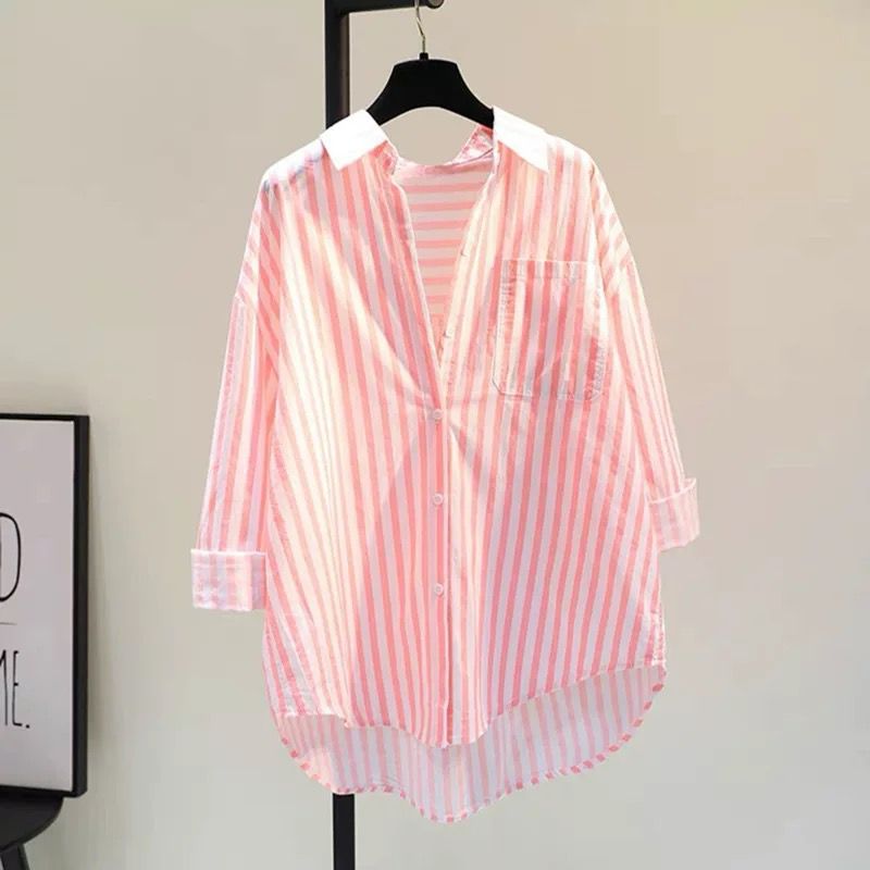 Lotus Striped Summer Oversized Shirt In Yellow
