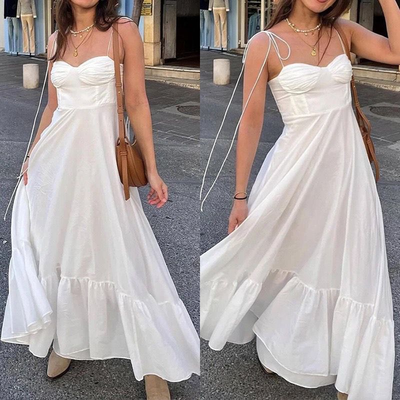 Camellia Summer Holiday Maxi Dress In White