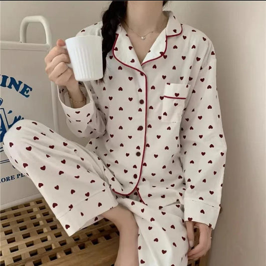 Emani Heart Print Nightsuit In White