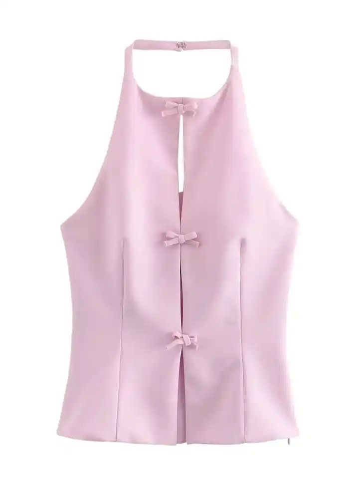Hilton Statement Vest Knot Top In Pink