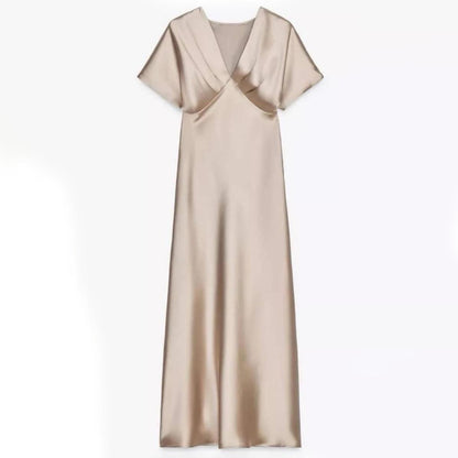 Lipasa Satin Midi Dress In Beige