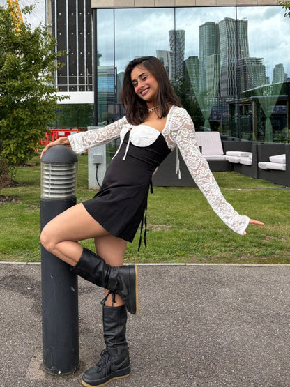 Serbia Lace Mini Dress In Black