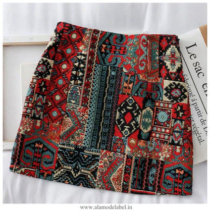 Vintage Tesla Embroidered Skirt In Red