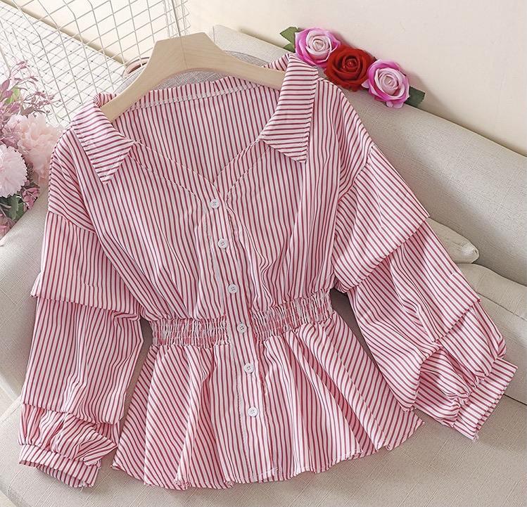 Donna Striped Blouse In Red