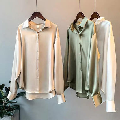 Hathor Luxury Satin Shirts In Olive