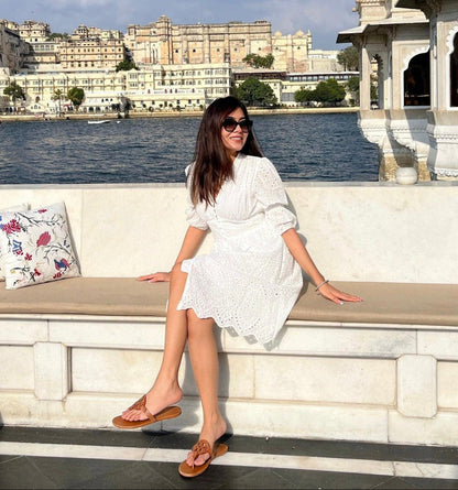Luna Summer Cotton Eyelet Dress In White