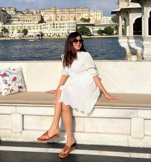 Luna Summer Cotton Eyelet Dress In White