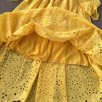Jimmy Cotton Eyelet Midi Dress In Yellow