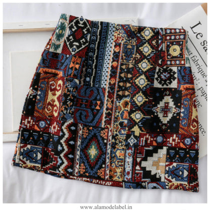 Vintage Tesla Embroidered Skirt In Blue